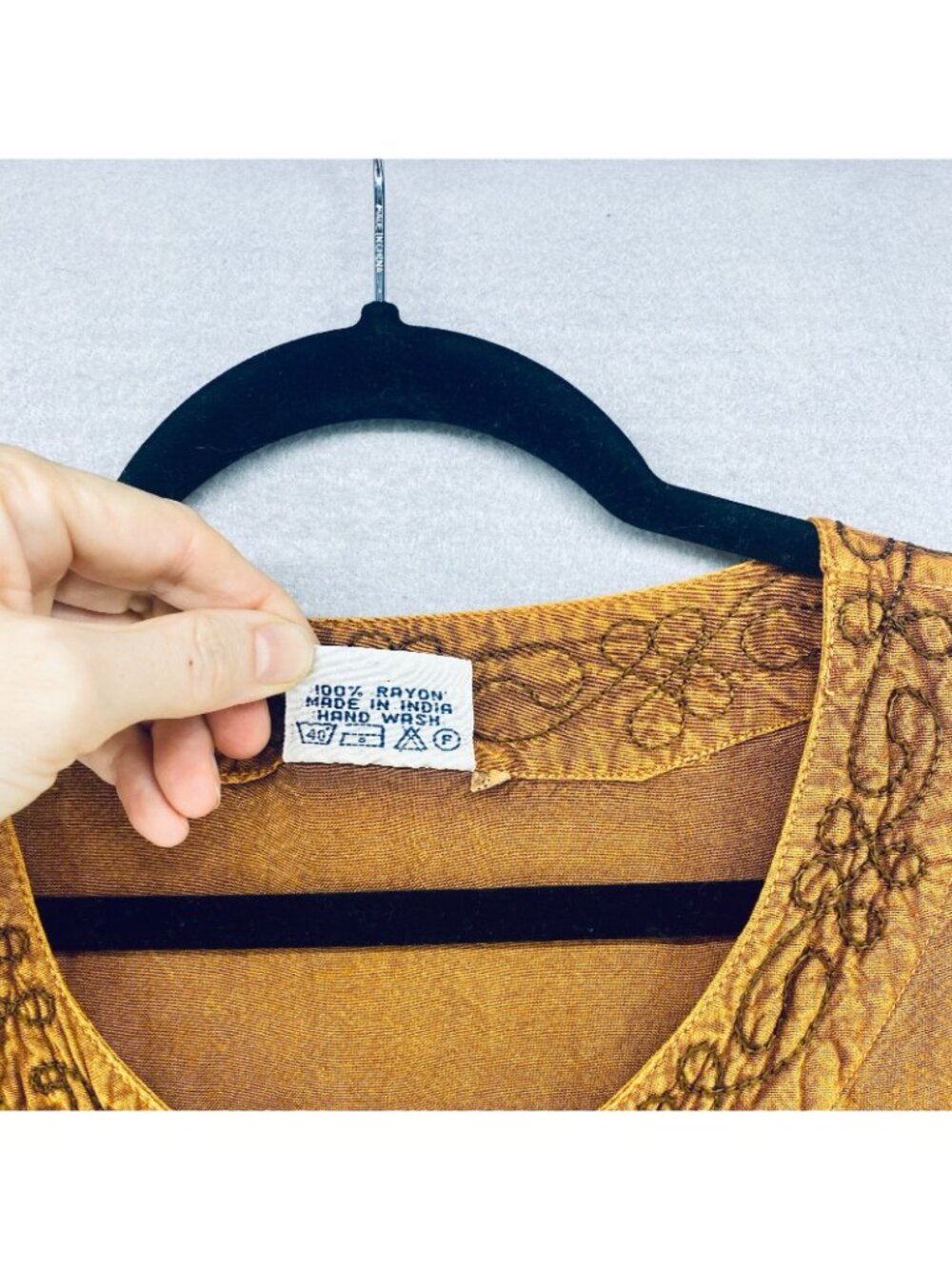 Vintage y2k Top Womens L Orange Floral Embroidered Patchwork Blouse Boho Velvet - Picture 5 of 12